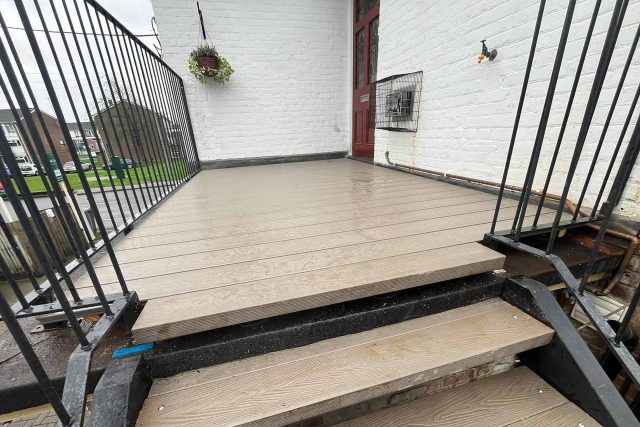 Fabricated outside staircase composite decking builders elegance architectural design planning permission building regulations.
