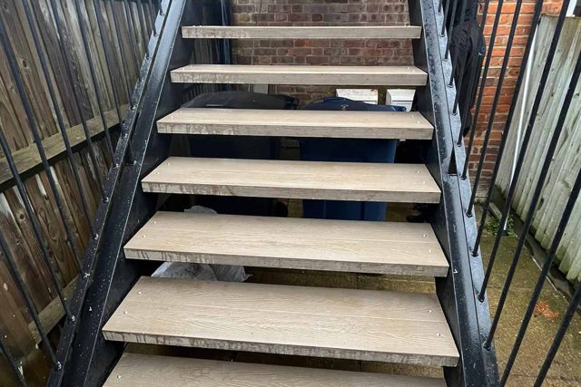 Fabricated outside staircase composite decking builders elegance architectural design planning permission building regulations
