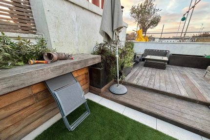Finished split-level roof terrace showcasing the exceptional craftsmanship of our dedicated roofer London professionals.