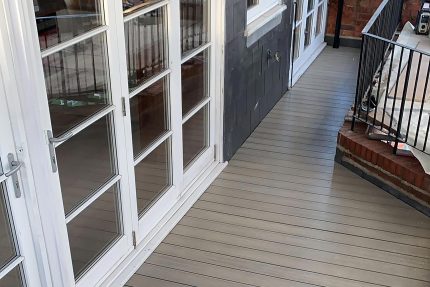 Completed roof terrace refurbishment in Richmond, designed as a tranquil outdoor entertainment hub.