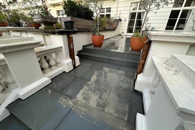 Elegant and functional flat roof covering protecting a newly designed Belgravia roof garden.