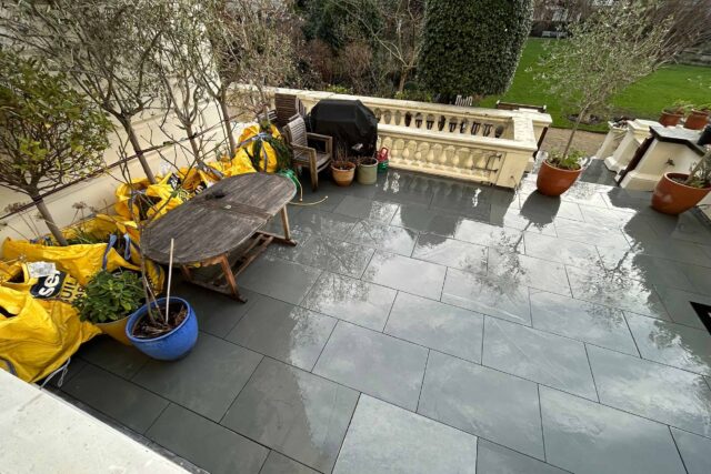 Vibrant flowers and carefully selected shrubs creating a serene rooftop oasis in the city.