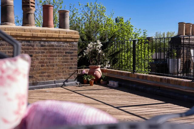 Stunning flat roof terrace garden design transformation in Belsize Park, London.